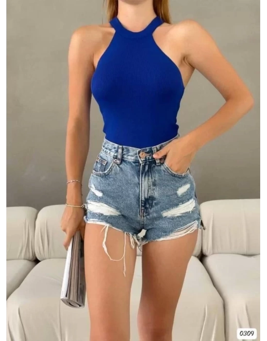 Kadın Sırt Dekolteli Triko Bluz