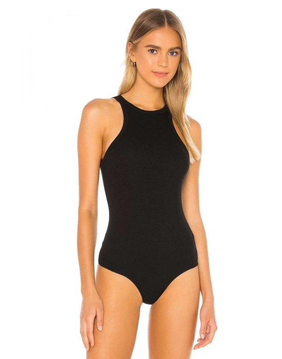 Kadın Siyah Ipek Jarse Çıt Çıt Kapamalı Bodysuit