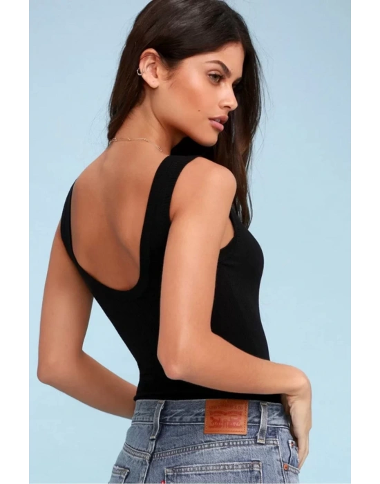 Kadın Siyah Sırt Dekolte Ipek Jarse Bodysuit