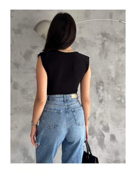 Kadın Siyah Vatkalı Çıtçıtlı Bodysuit