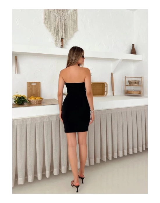 bysoca Kadın Siyah Straplez Bağcıklı Vücudu Saran Bodycon Davet & Parti Elbisesi