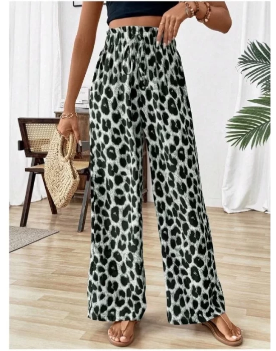 Kadın Süprem Kumaş Beli Lastikli Leopar Desen Pantolon