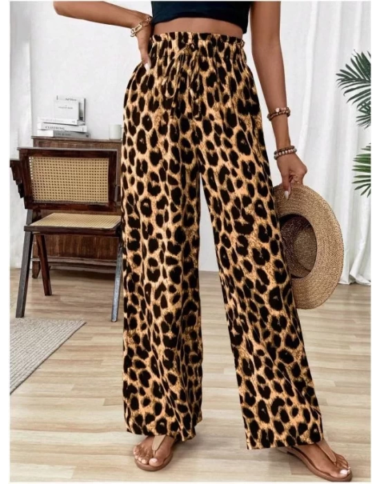 Kadın Süprem Kumaş Beli Lastikli Leopar Desen Pantolon