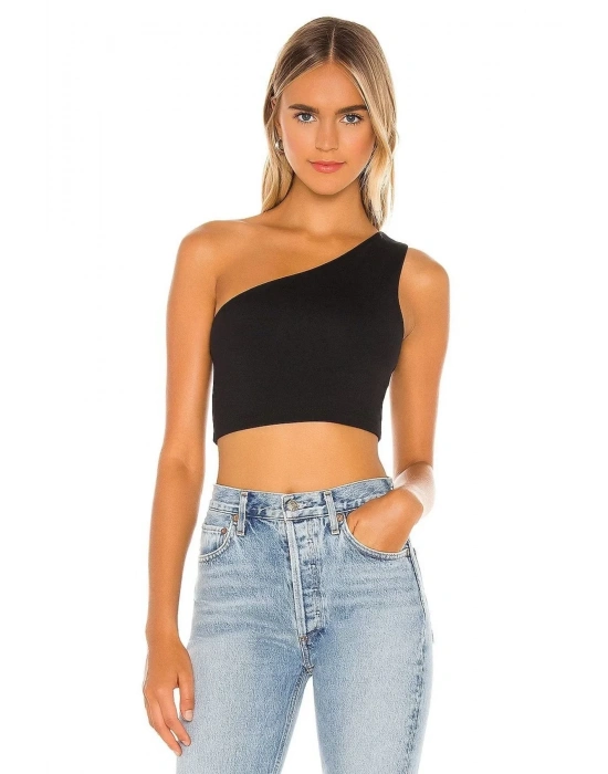 Kadın Tek Omuz Sıfır Kol Ipek Jarse Crop Top
