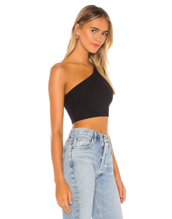 Kadın Tek Omuz Sıfır Kol Ipek Jarse Crop Top