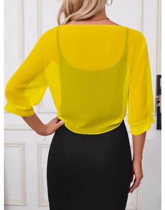 Kadın Truvakar Kollu önden Bağlamalı Kısa şifon Bolero Ceket