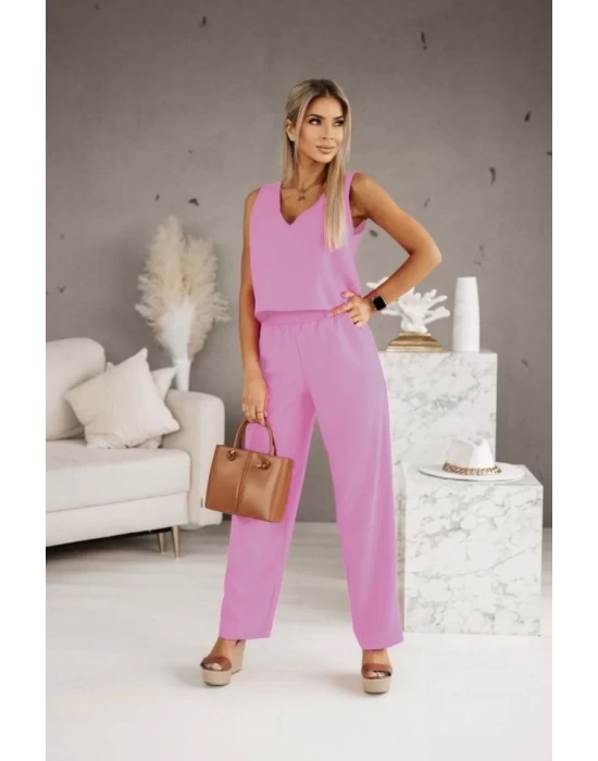 Kadın Üstü V Yaka Kolsuz Krop Alt Beli Lastikli Pantalon İki İplik Takım