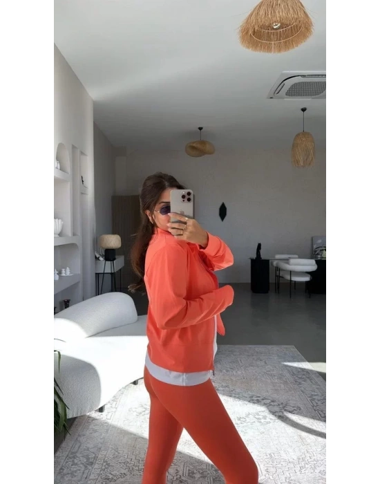 Kadın Uzun Kol Fermuar Detay Ceket Ve Yüksek Bel Toparlayıcı Tayt Ikili Takım