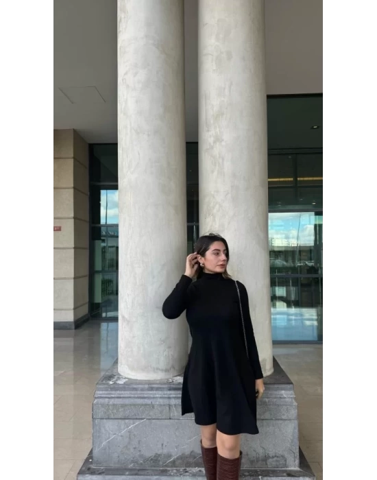 Kadın Uzun Kollu Balıkçı Yaka Salaş Kusa Akrilik Elbise