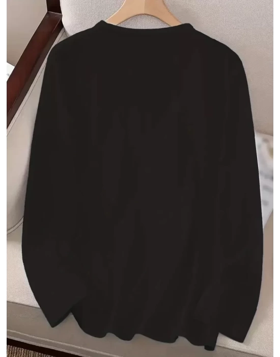 Kadın Uzun Kollu Bisiklet Yaka Kalp Desenli Viskon Bluz
