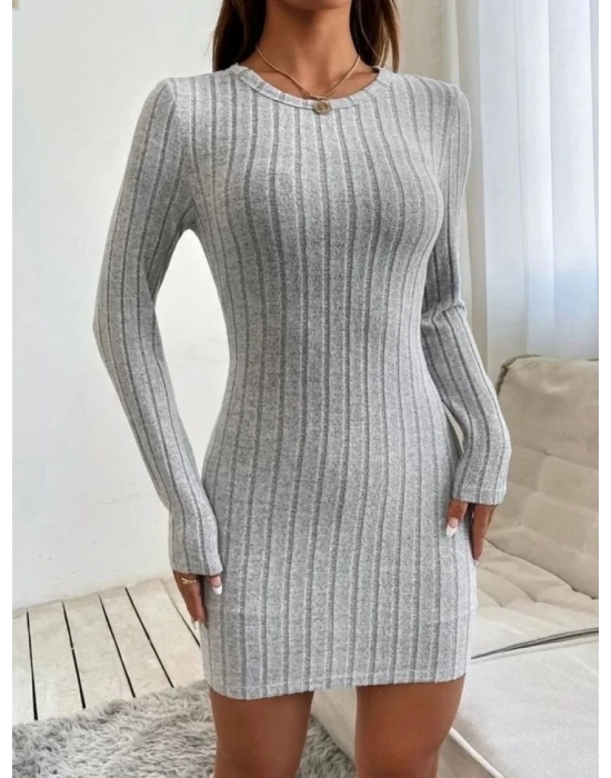 Kadın Uzun Kollu Bisiklet Yaka şardonlu Kalın Fitilli Kaşkorse Mini Boy Elbise