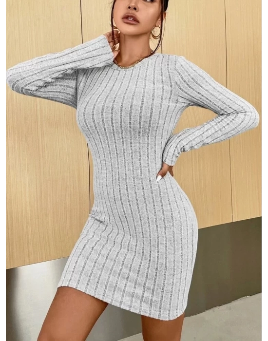 Kadın Uzun Kollu Bisiklet Yaka şardonlu Kalın Fitilli Kaşkorse Mini Boy Elbise
