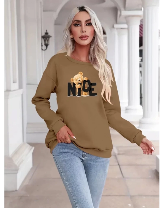 Kadın Uzun Kollu Bisiklet Yaka Viskon Iki Iplik Bluz