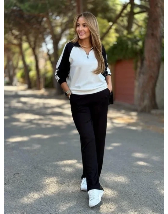 Kadın Uzun Kollu çift Renk Detay Modal Kumaş Ikili Takım