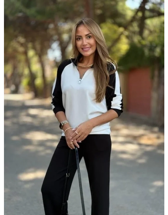 Kadın Uzun Kollu çift Renk Detay Modal Kumaş Ikili Takım