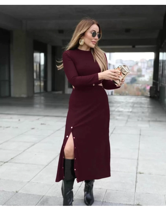 Kadın Uzun Kollu çıtçıtlı Viskon Krop Bluz Ve Yırtmaçlı Etek Istenildiğinde Elbise Olan Ikili Takım