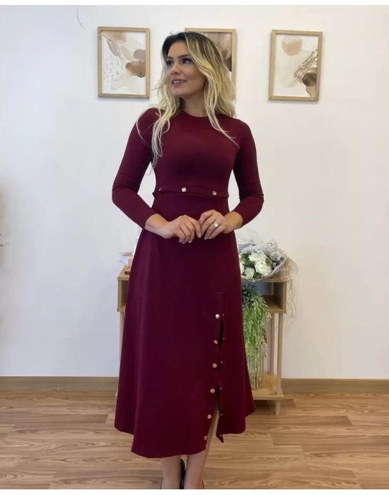 Kadın Uzun Kollu çıtçıtlı Viskon Krop Bluz Ve Yırtmaçlı Etek Istenildiğinde Elbise Olan Ikili Takım