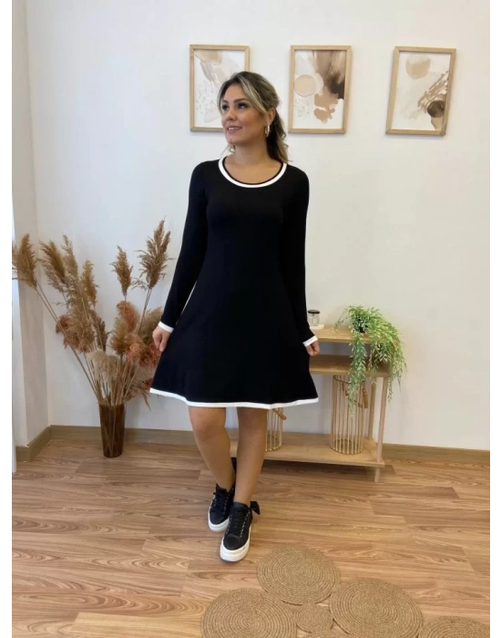 Kadın Uzun Kollu Derin Yuvarlak Yakalı Kısa Viskon Iki Iplik Elbise