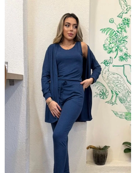 Kadın Uzun Kollu Hırka Atlet Ve Eşofman Yün Viskon üçlü Takım