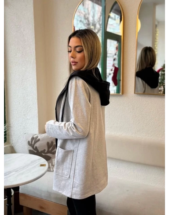 Kadın Uzun Kollu Kapşonlu Bağcıklı Cepli Iki Iplik Ceket