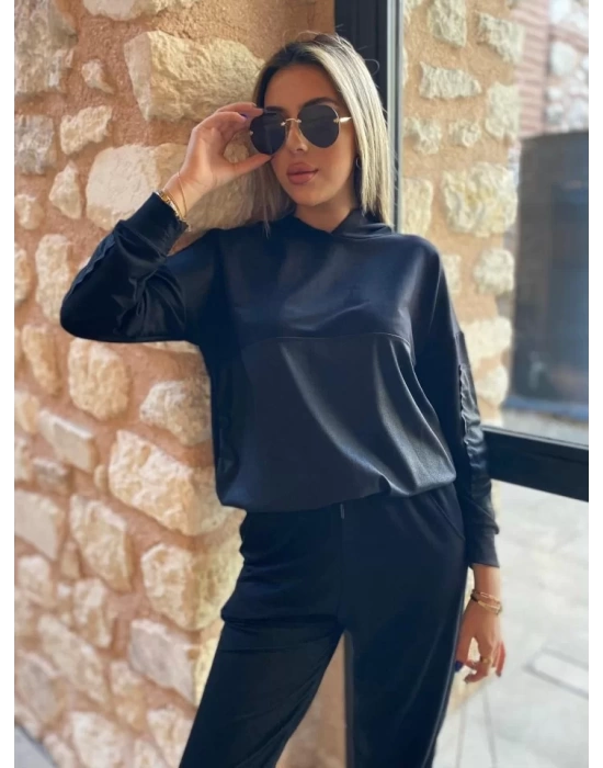 Kadın Uzun Kollu Kapüşonlu Oversize Sweat Ve Pantolon Ikili Takım