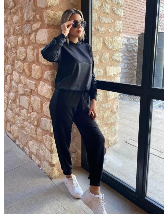 Kadın Uzun Kollu Kapüşonlu Oversize Sweat Ve Pantolon Ikili Takım