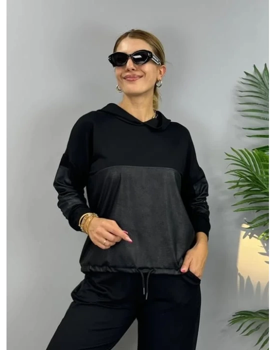 Kadın Uzun Kollu Kapüşonlu Oversize Sweat Ve Pantolon Ikili Takım