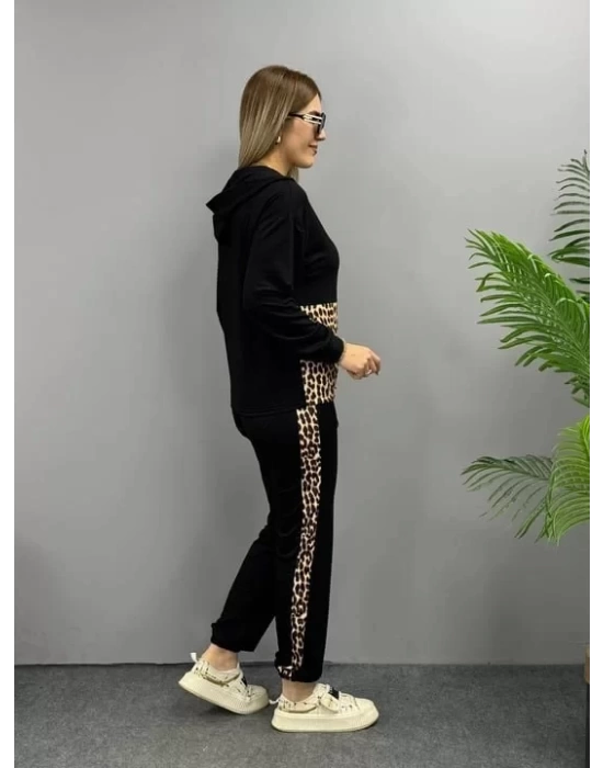 Kadın Uzun Kollu Leopar Detay Sweat Ve Yanı Leopar şerit Detay Pantolon Ikili Takım