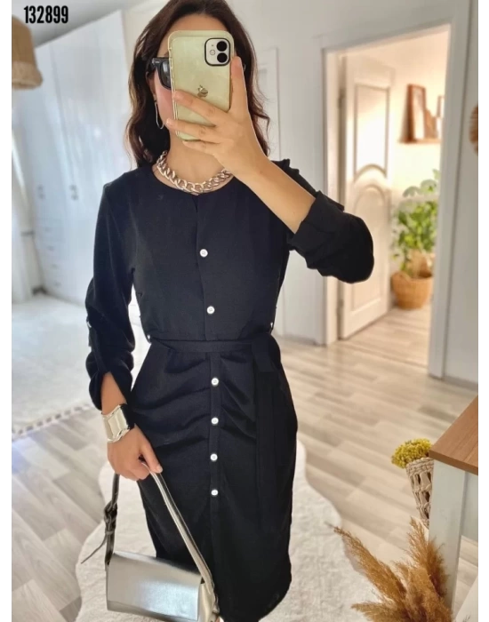 bysoca Kadın Günlük Sandy Kumaş Drabe Yaka Belinde Tül Detaylı Midi Boy Elbise - Kahve