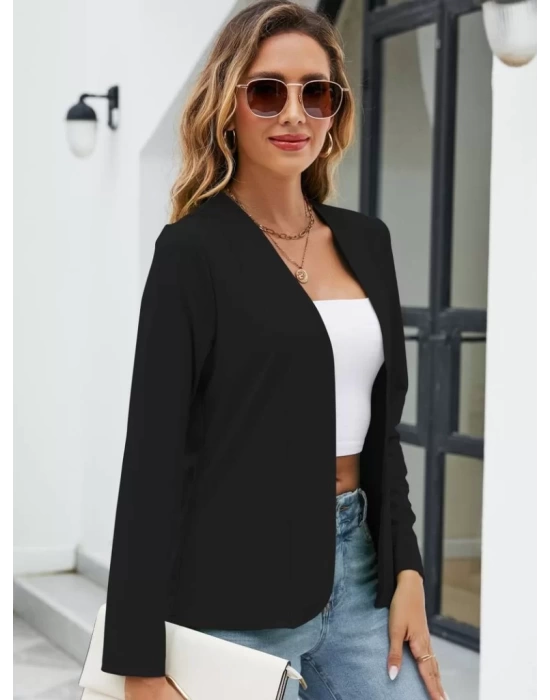 Kadın Uzun Kollu önü Açık Ithal Krep Blazer Ceket