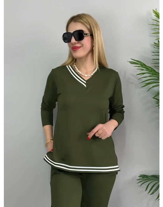 Kadın Uzun Kollu Ribana Detay Viskon Iki Iplik Ikili Takım
