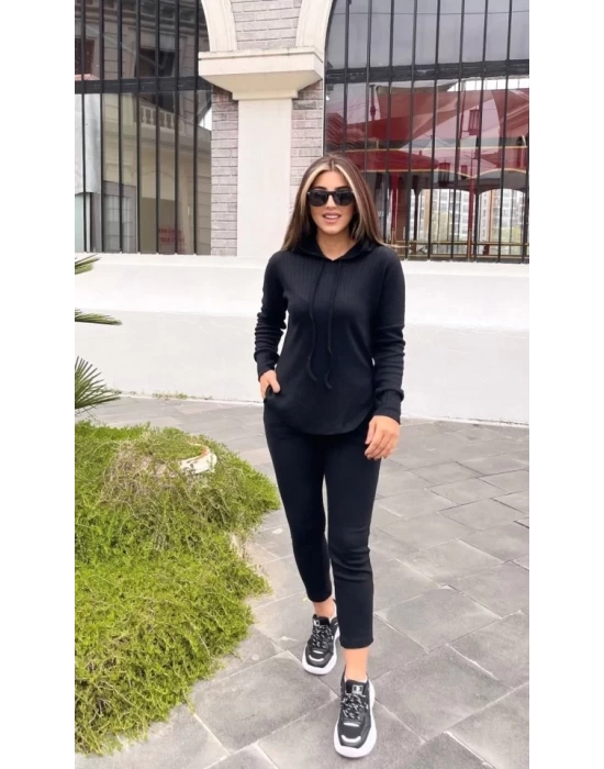 Kadın Uzun Kollu şardonlu Kaşkorse Kapşonlu Ikili Takım