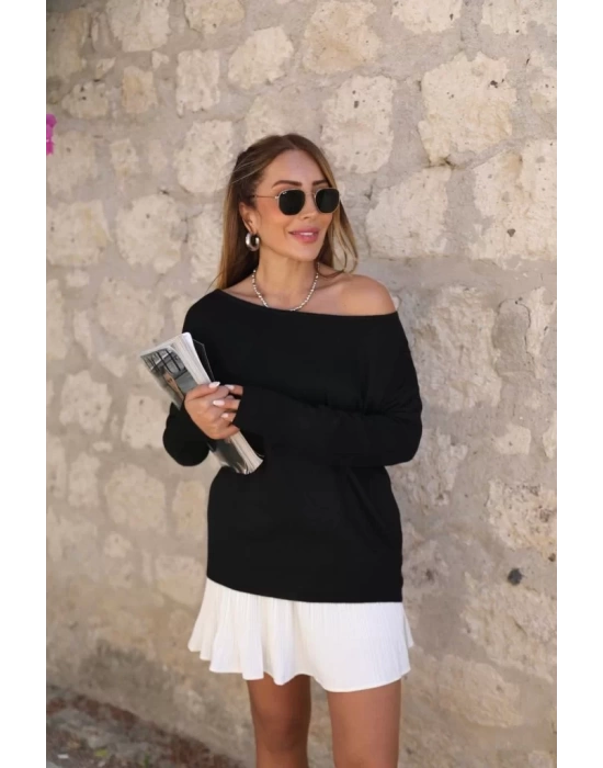 Kadın Uzun Kollu Tek Omuzu Açık Akrilik Bluz