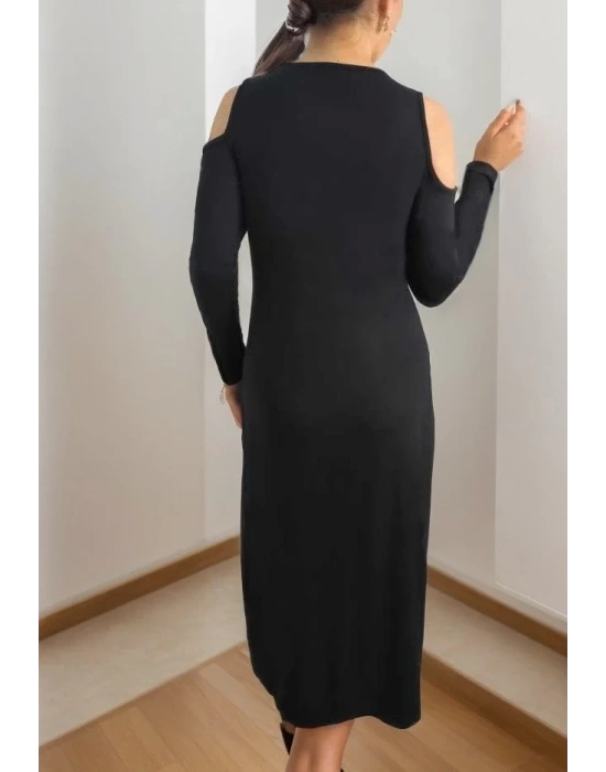 Kadın Uzun Kollu Yaka önü Güpürlü Madonna Yaka Viskon Midi Boy Elbise