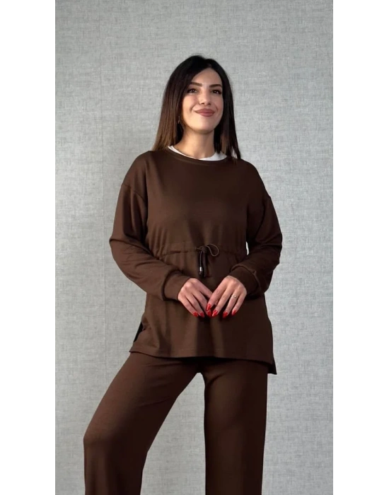 Kadın Uzun Kollu Yaka Ve Büzgü Detay Tunik Ve Pantolon Ikili Takım