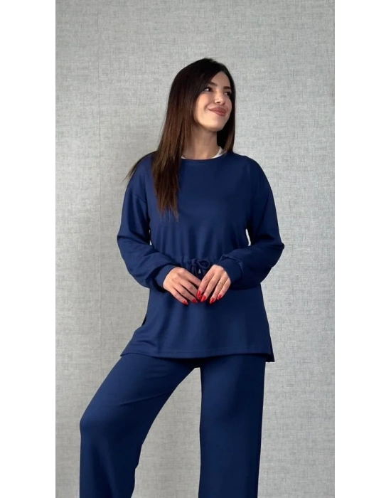 Kadın Uzun Kollu Yaka Ve Büzgü Detay Tunik Ve Pantolon Ikili Takım