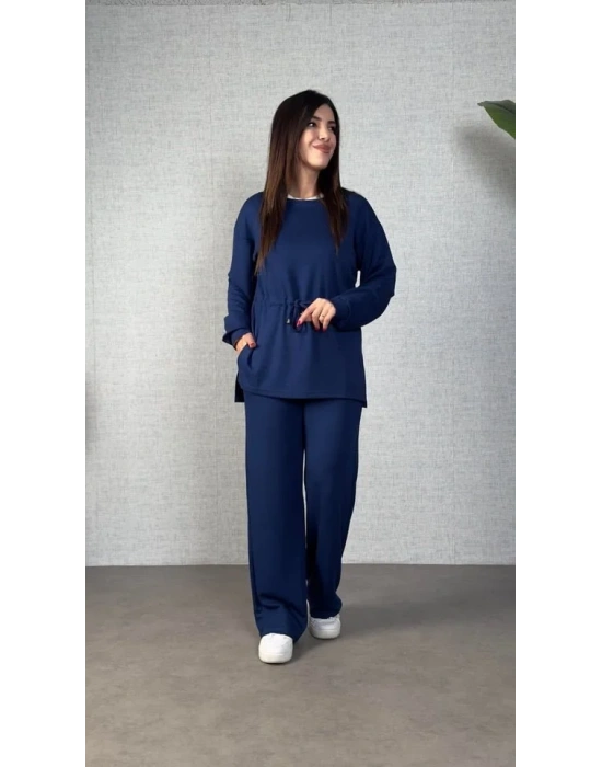 Kadın Uzun Kollu Yaka Ve Büzgü Detay Tunik Ve Pantolon Ikili Takım