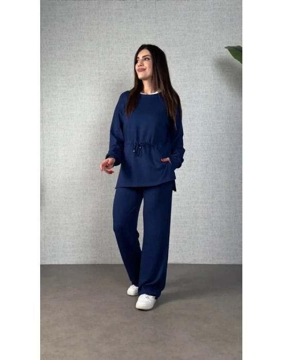 Kadın Uzun Kollu Yaka Ve Büzgü Detay Tunik Ve Pantolon Ikili Takım