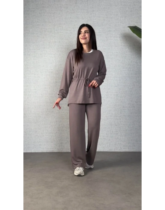 Kadın Uzun Kollu Yaka Ve Büzgü Detay Tunik Ve Pantolon Ikili Takım