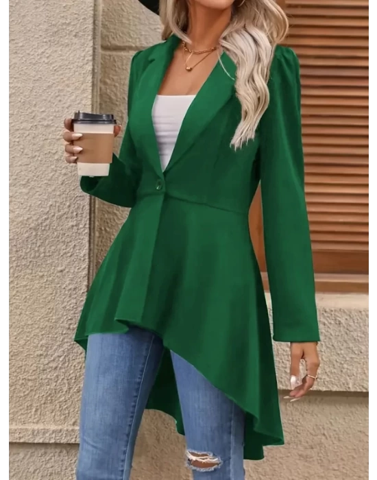 Kadın Uzun Kollu Yakalı önden Düğmeli Uzun Atlas Blazer Ceket