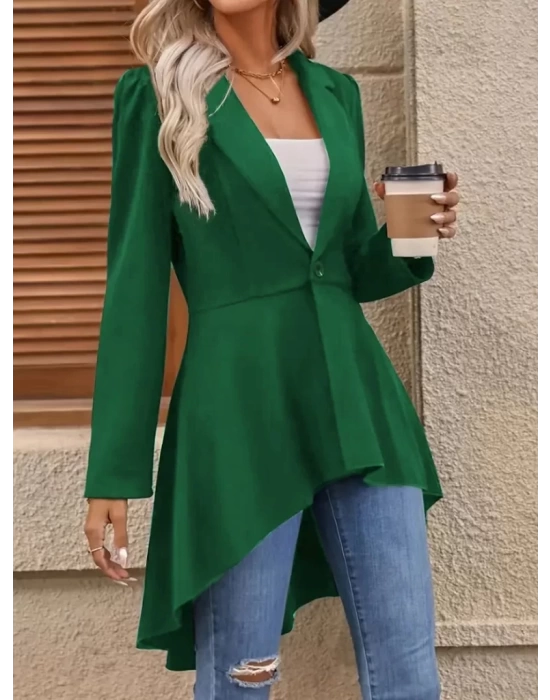 Kadın Uzun Kollu Yakalı önden Düğmeli Uzun Atlas Blazer Ceket