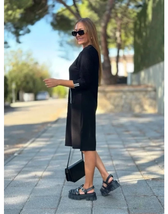 Kadın Viskon Pamuklu Kumaş Kol File , şerit Ve Cep Detaylı Elbise