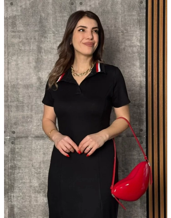 Kadın Yaka Ribanalı Çift Yırtmaçlı Elbise