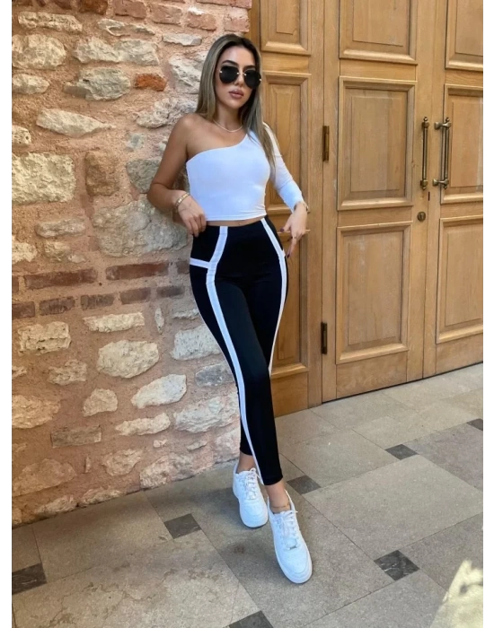 Kadın Yan çift şerit Detaylı Toparlayıcı Egzersiz Dalgıç Tayt