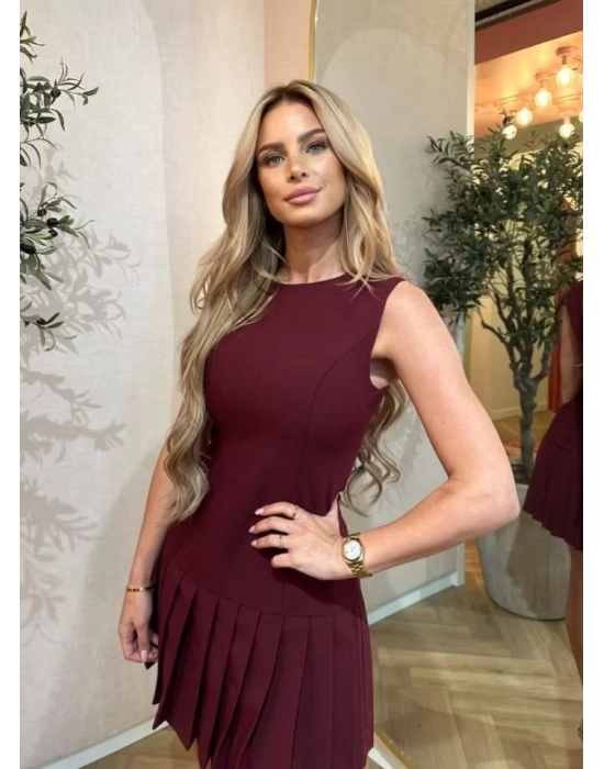 Kadın Yılbaşı özel Bisiklet Yaka Kolsuz Eteği Pileli Mini Elbise