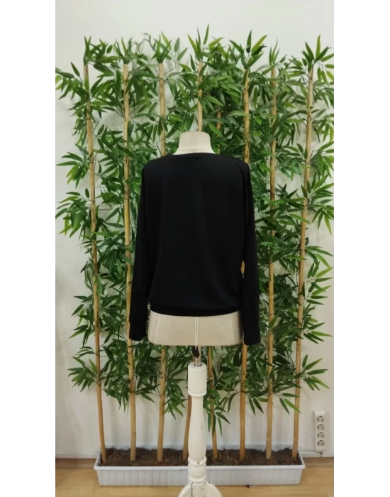 bysoca Kadın Günlük Kapşonlu Üç İplik Penye Basic SweatShirt - Siyah