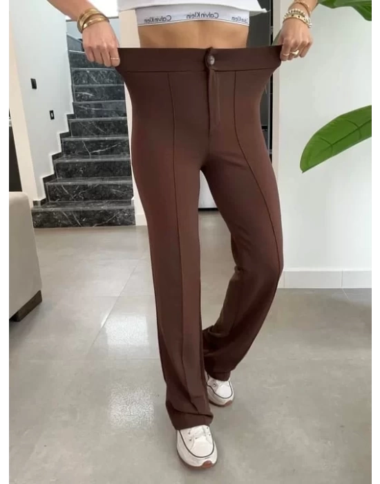 Kadın Yüksek Bel Full Likralı Krep Kumaş Pantolon