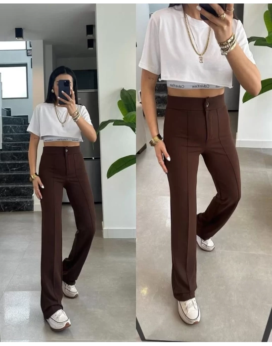 Kadın Yüksek Bel Full Likralı Krep Kumaş Pantolon