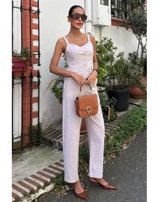 Kalın Askılı Bluz Pantolon Keten Takım 10187