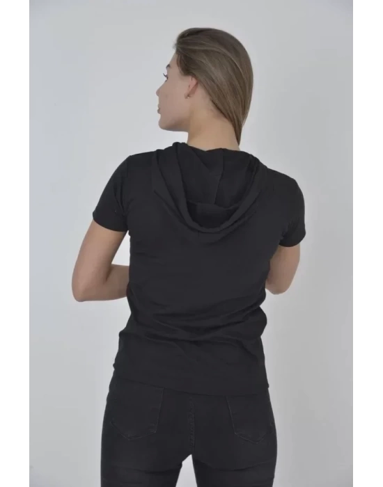 Kapşonlu Slim Fit T-shirt - Siyah